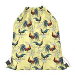 Rooster And Flower Pattern Print Drawstring Bag