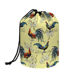 Rooster And Flower Pattern Print Drawstring Makeup Bag