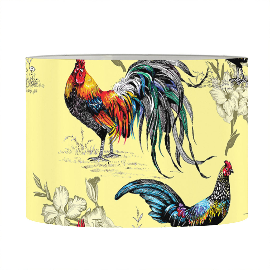 Rooster And Flower Pattern Print Drum Lamp Shade