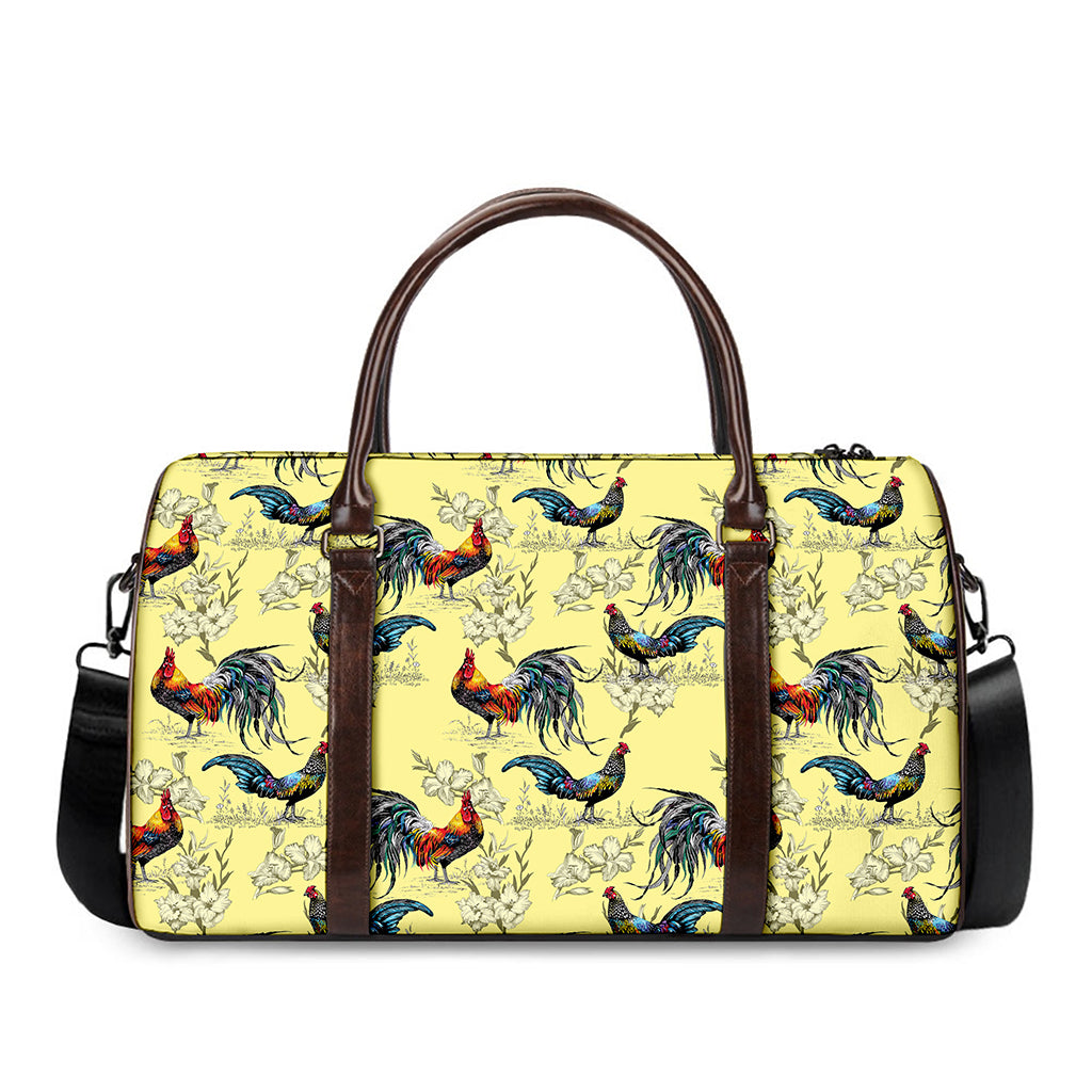 Rooster And Flower Pattern Print Duffle Bag