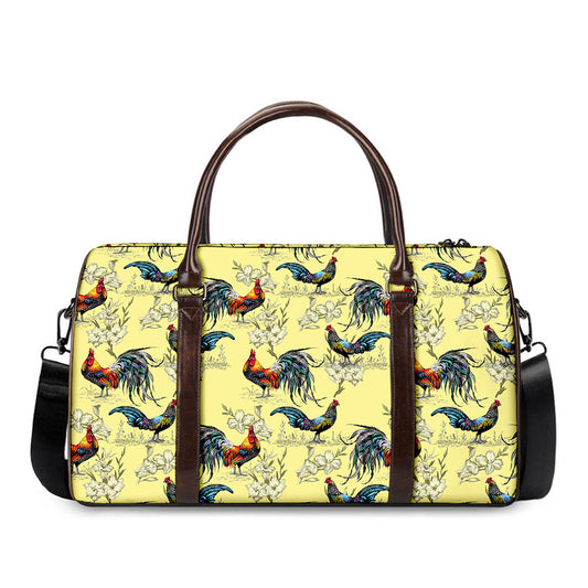 Rooster And Flower Pattern Print Duffle Bag