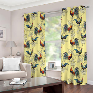 Rooster And Flower Pattern Print Extra Wide Grommet Curtains