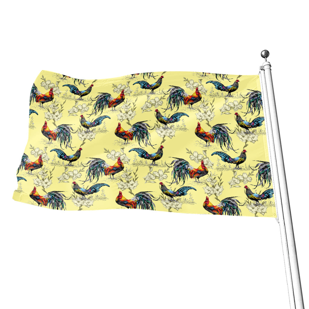 Rooster And Flower Pattern Print Flag