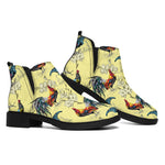 Rooster And Flower Pattern Print Flat Ankle Boots