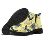 Rooster And Flower Pattern Print Flat Ankle Boots