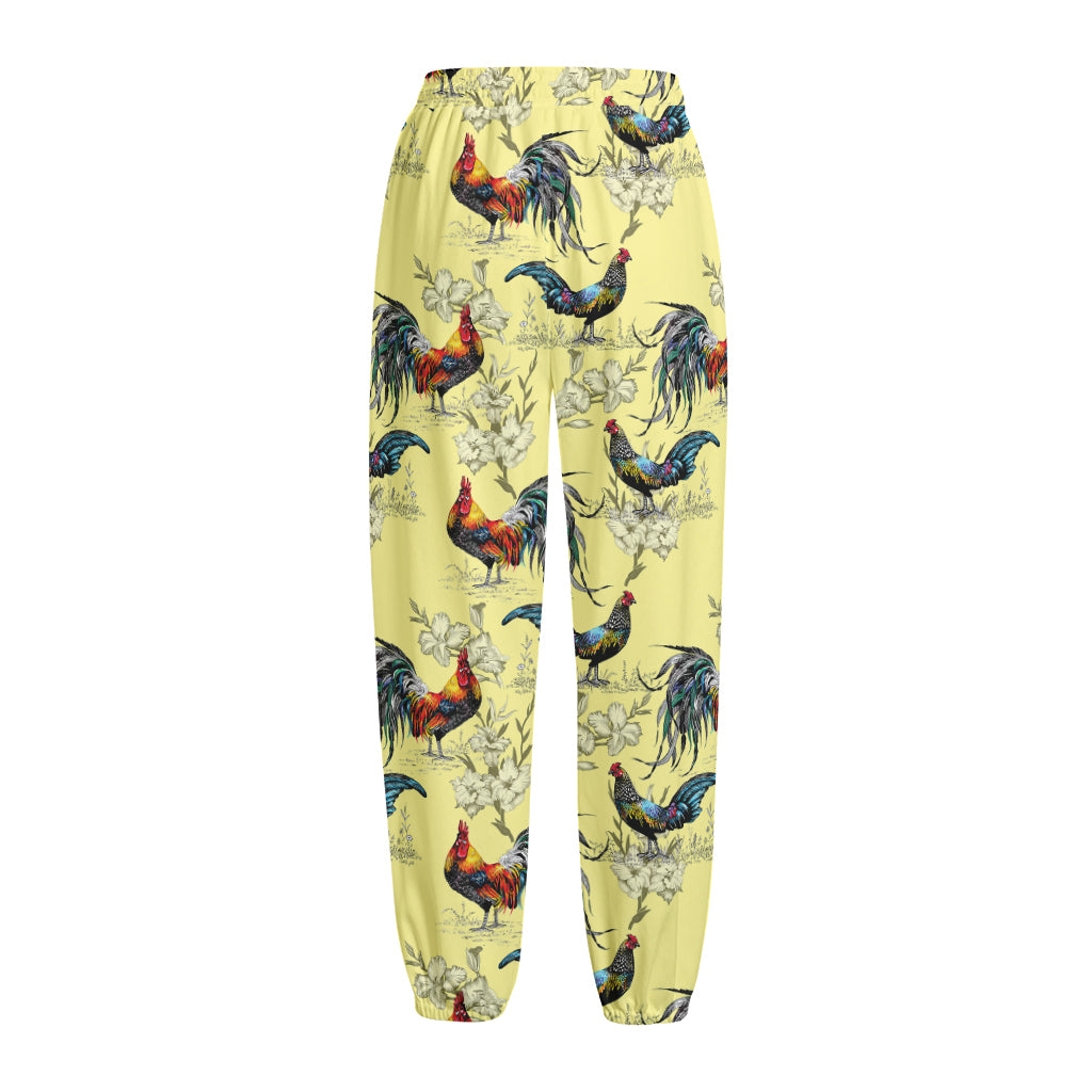 Rooster And Flower Pattern Print Fleece Lined Knit Pants