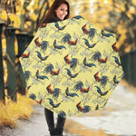 Rooster And Flower Pattern Print Foldable Umbrella