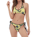 Rooster And Flower Pattern Print Halter Scoop Tie Side Bikini
