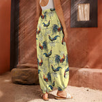 Rooster And Flower Pattern Print Harem Pants