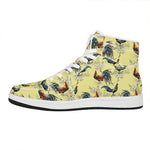 Rooster And Flower Pattern Print High Top Leather Sneakers