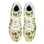 Rooster And Flower Pattern Print High Top Leather Sneakers