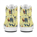 Rooster And Flower Pattern Print High Top Leather Sneakers