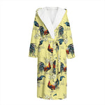 Rooster And Flower Pattern Print Hooded Bathrobe