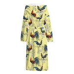 Rooster And Flower Pattern Print Hooded Bathrobe