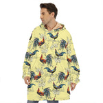 Rooster And Flower Pattern Print Hoodie Blanket