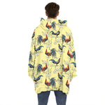 Rooster And Flower Pattern Print Hoodie Blanket