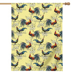 Rooster And Flower Pattern Print House Flag