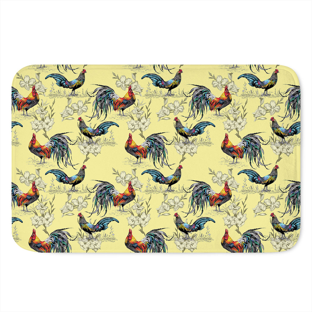 Rooster And Flower Pattern Print Indoor Door Mat