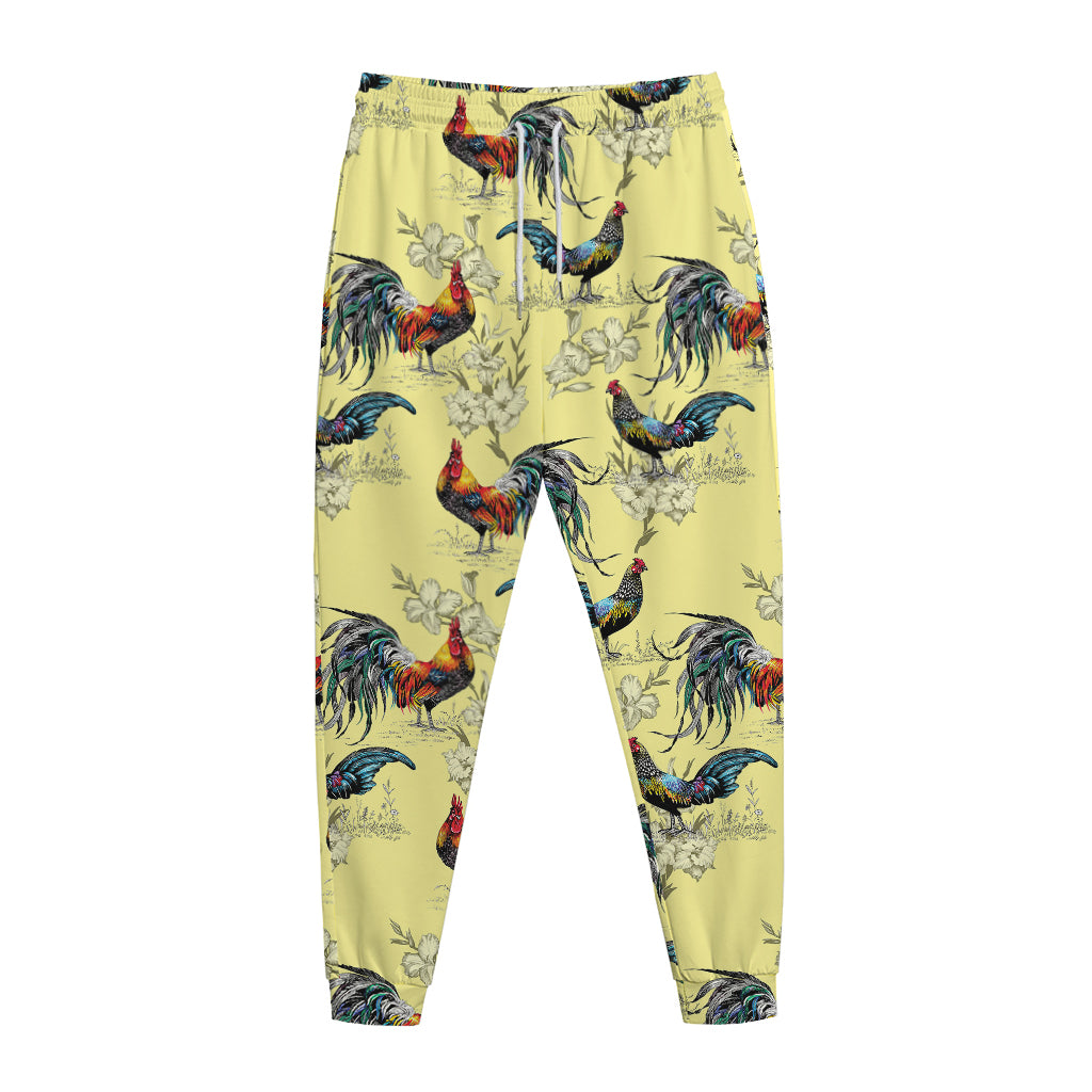 Rooster And Flower Pattern Print Jogger Pants