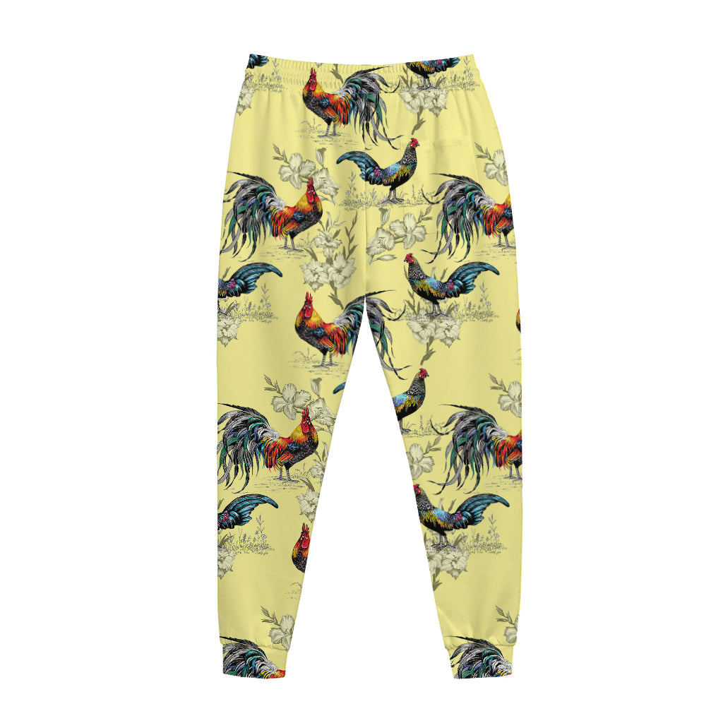 Rooster And Flower Pattern Print Jogger Pants