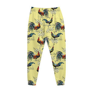 Rooster And Flower Pattern Print Jogger Pants