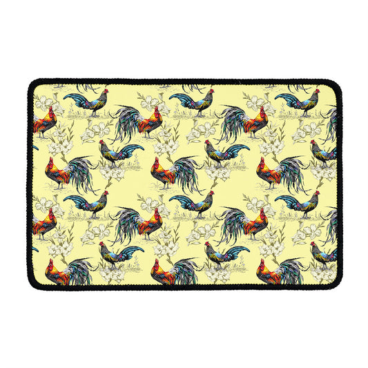 Rooster And Flower Pattern Print Kitchen Mat