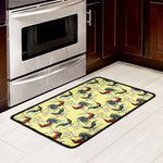 Rooster And Flower Pattern Print Kitchen Mat