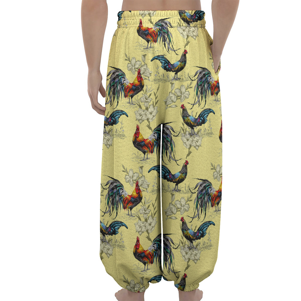 Rooster And Flower Pattern Print Lantern Pants