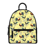 Rooster And Flower Pattern Print Leather Backpack
