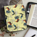 Rooster And Flower Pattern Print Leather Bible Cover