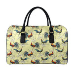 Rooster And Flower Pattern Print Leather Duffle Bag