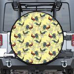 Rooster And Flower Pattern Print Leather Spare Tire Cover