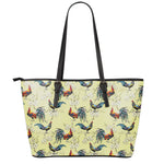 Rooster And Flower Pattern Print Leather Tote Bag