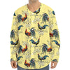 Rooster And Flower Pattern Print Long Sleeve Baseball Jersey