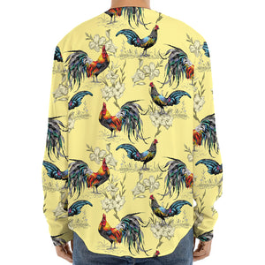 Rooster And Flower Pattern Print Long Sleeve Baseball Jersey