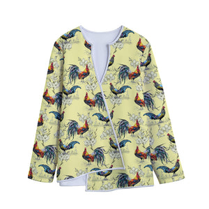 Rooster And Flower Pattern Print Long Sleeve Short Coat