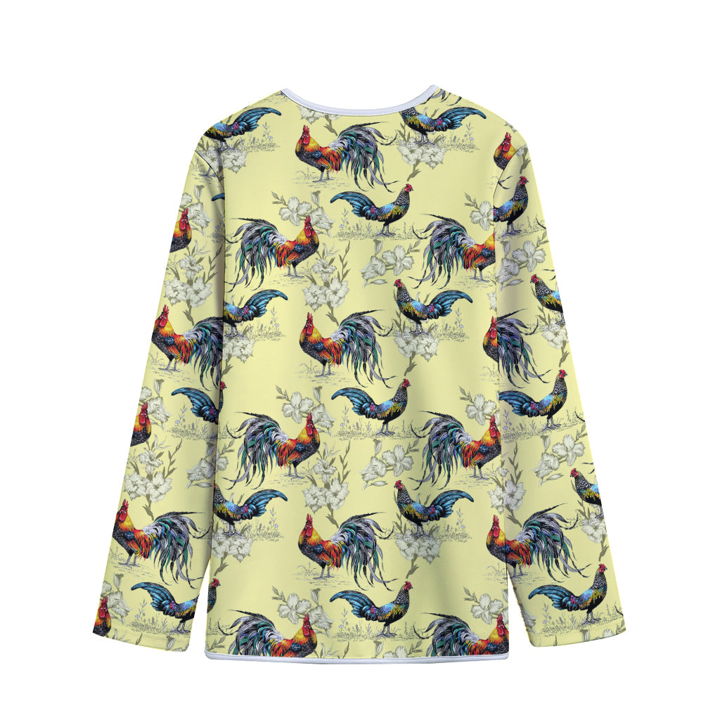 Rooster And Flower Pattern Print Long Sleeve Short Coat