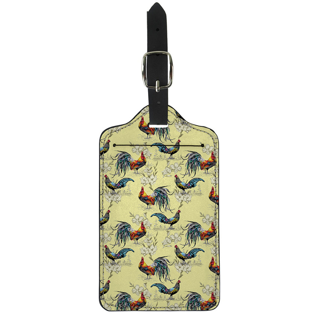 Rooster And Flower Pattern Print Luggage Tag
