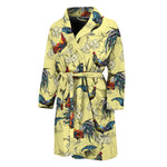 Rooster And Flower Pattern Print Men's Bathrobe