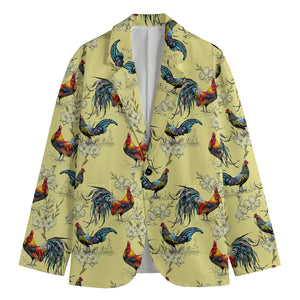 Rooster And Flower Pattern Print Men's Blazer