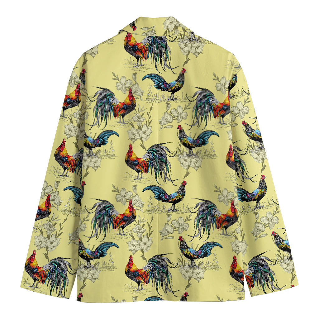 Rooster And Flower Pattern Print Men's Blazer