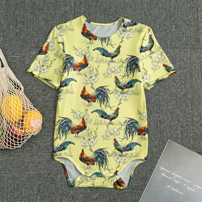 Rooster And Flower Pattern Print Men's Bodysuit