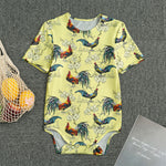 Rooster And Flower Pattern Print Men's Bodysuit