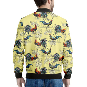 Rooster And Flower Pattern Print Men's Bomber Jacket