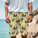 Rooster And Flower Pattern Print Men's Cargo Shorts