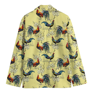 Rooster And Flower Pattern Print Men's Cotton Blazer