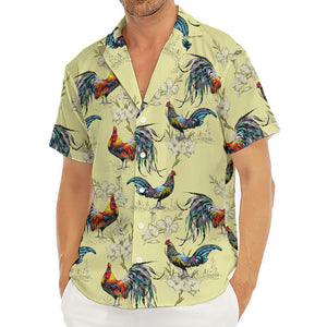 Rooster And Flower Pattern Print Men's Deep V-Neck Shirt