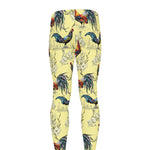 Rooster And Flower Pattern Print Men's leggings
