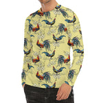 Rooster And Flower Pattern Print Men's Long Sleeve Rash Guard