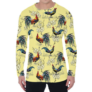 Rooster And Flower Pattern Print Men's Long Sleeve T-Shirt